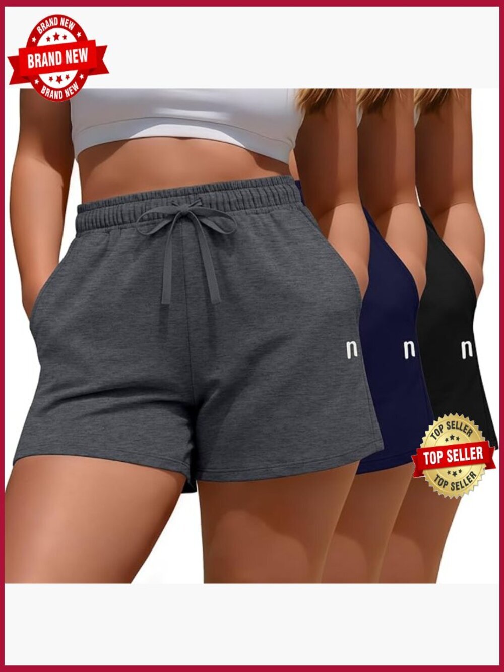 Plus Size Cotton Athletic Shorts with Pockets 3 Pack